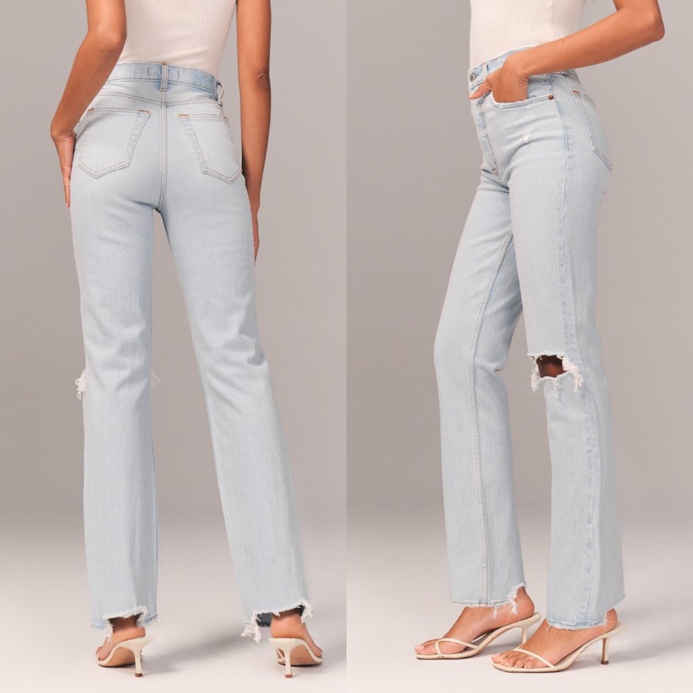 NWT ABERCROMBIE 90s Straight Jean Light Ripped size 30 - Picture 2 of 14